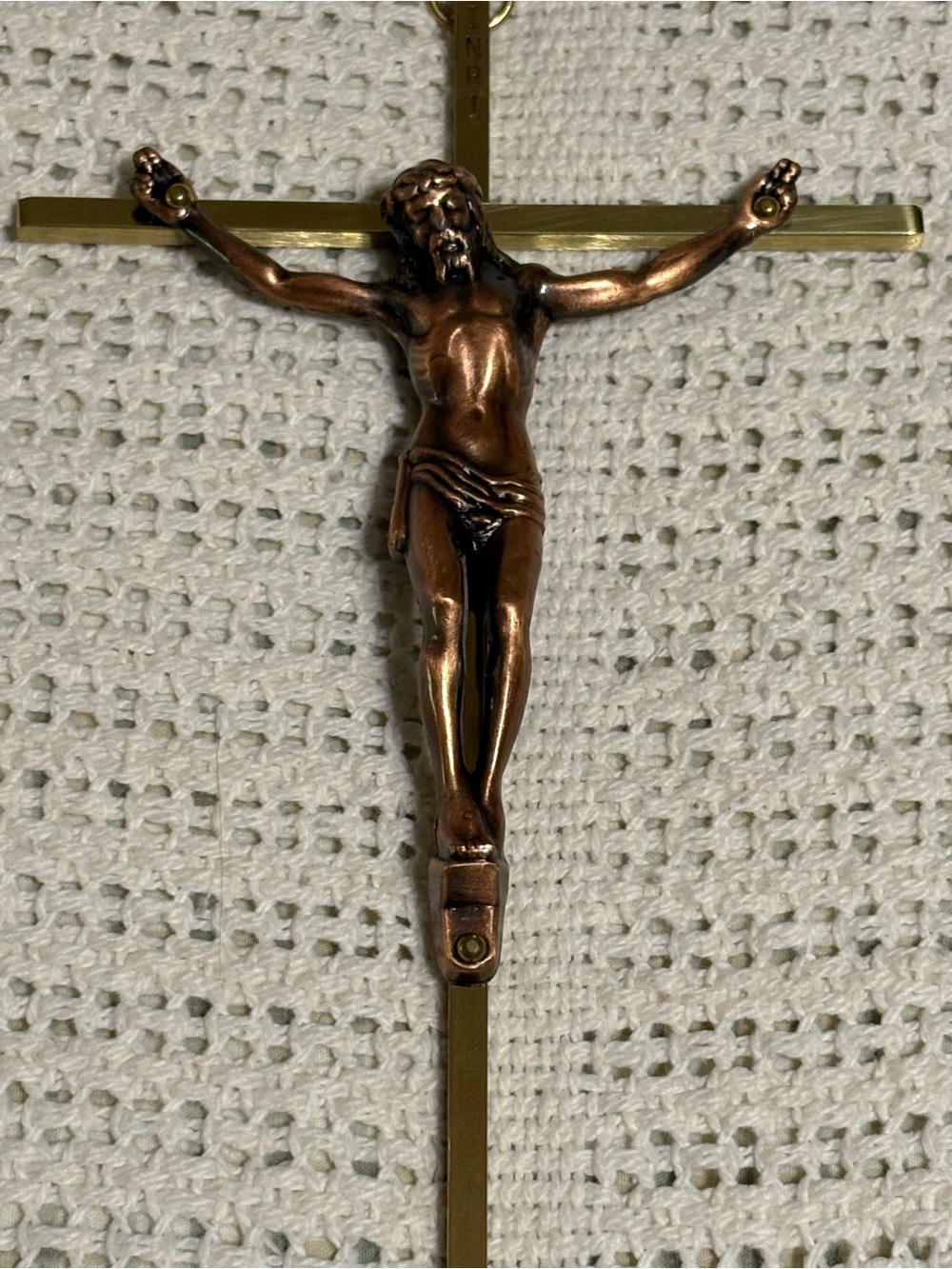 Brass Crucifix Slim line wall hanging Catholic vintage MCM